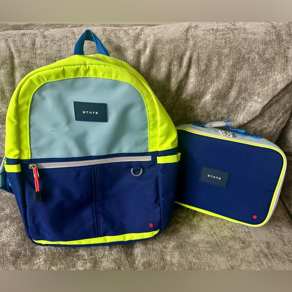 STATE Bags | Kane Backpack + Rodger’s Lunchbox Bundle | Navy/Neon